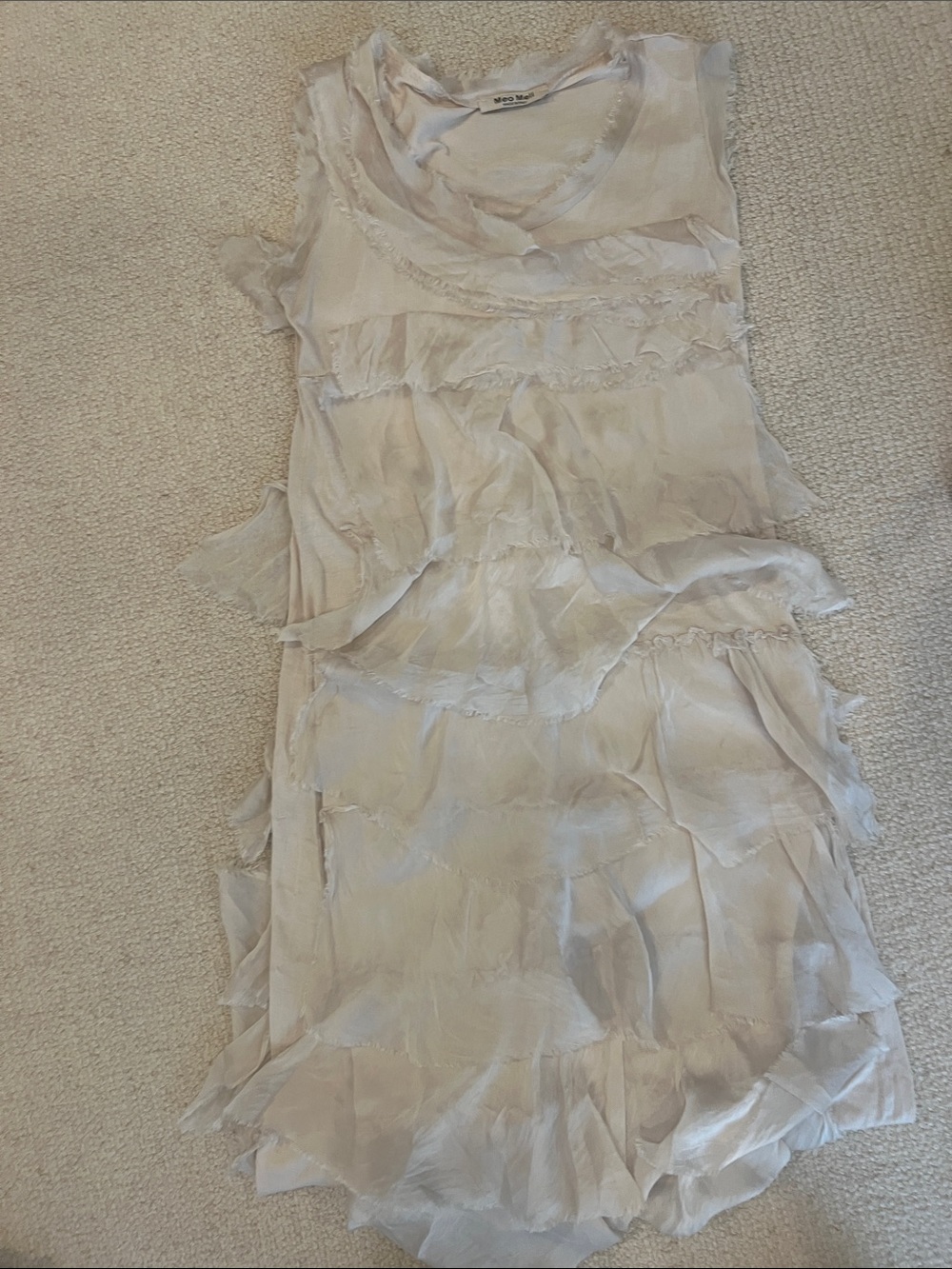 Sleeveless Ruffle Tiered Mini Dress in Light Cream by